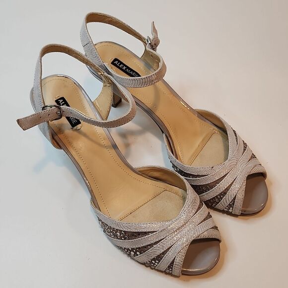 Alex Marie Women’s Silver Metallic Size 8M Peep Toe Slingback Heels Shoes - Picture 1 of 11